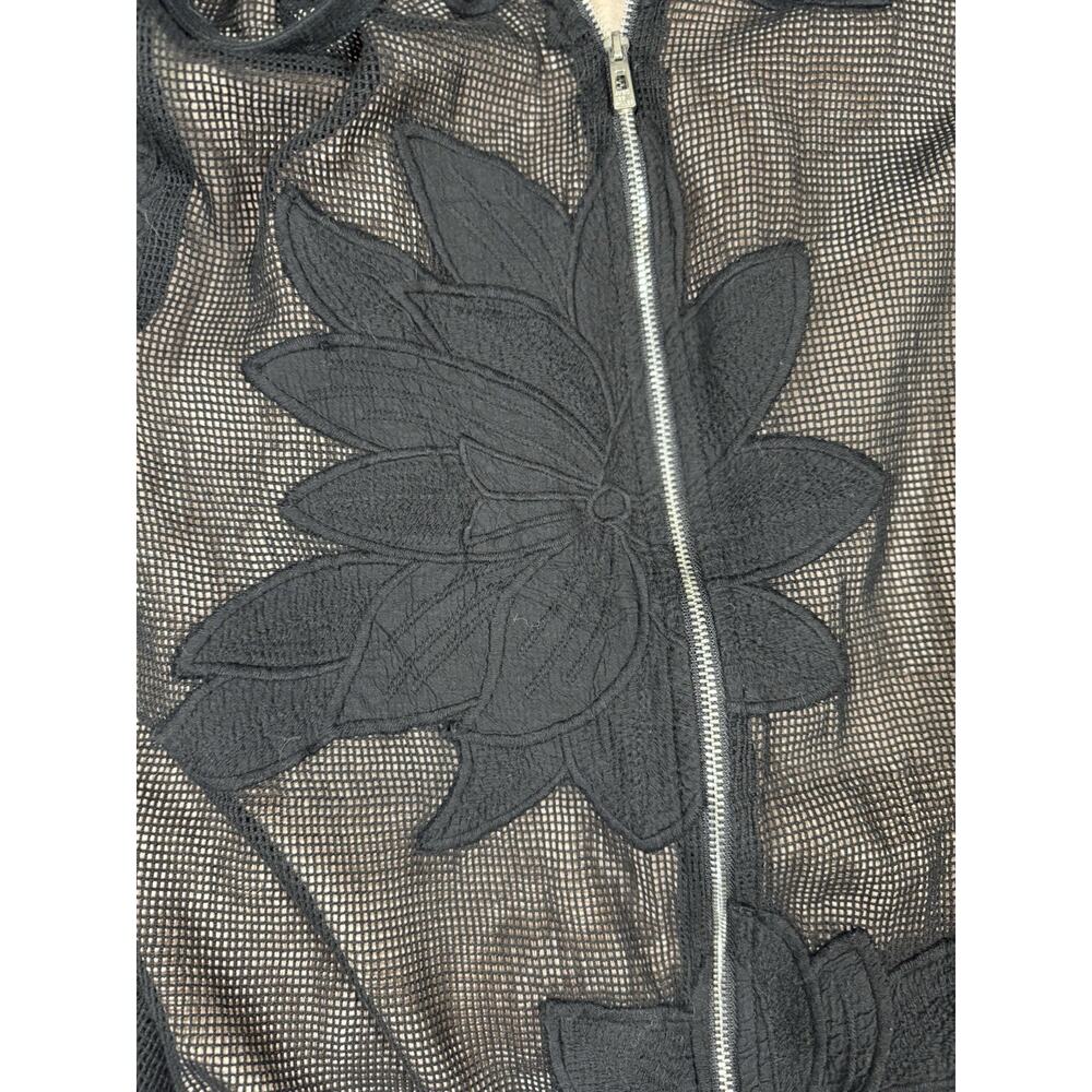 Anthropologie AVEC LES FILLES Mesh Hoodie Sz M Black Blush Floral Embroidery Zip - Picture 9 of 9